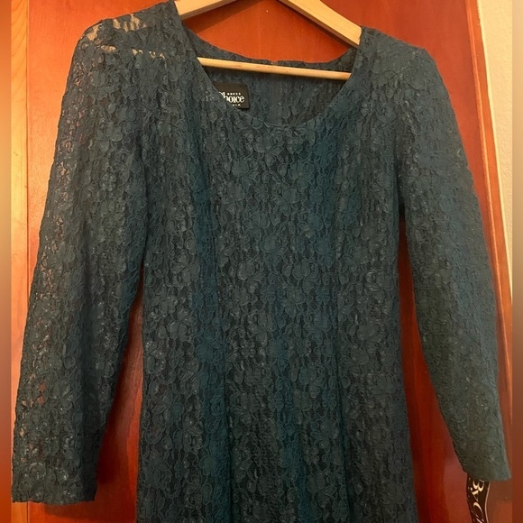 Dress By Choice California Green Lace See Thru Tie Back Sz 5 Long Sleeve - Picture 4 of 9